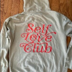 Lonely Ghost Gray Hoodie with Red Self Love Club Design
